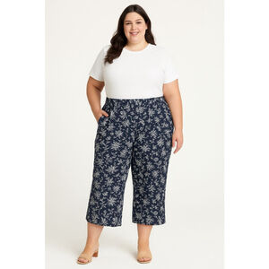Caslon XL Navy White Floral Linen Blend Capri Pants